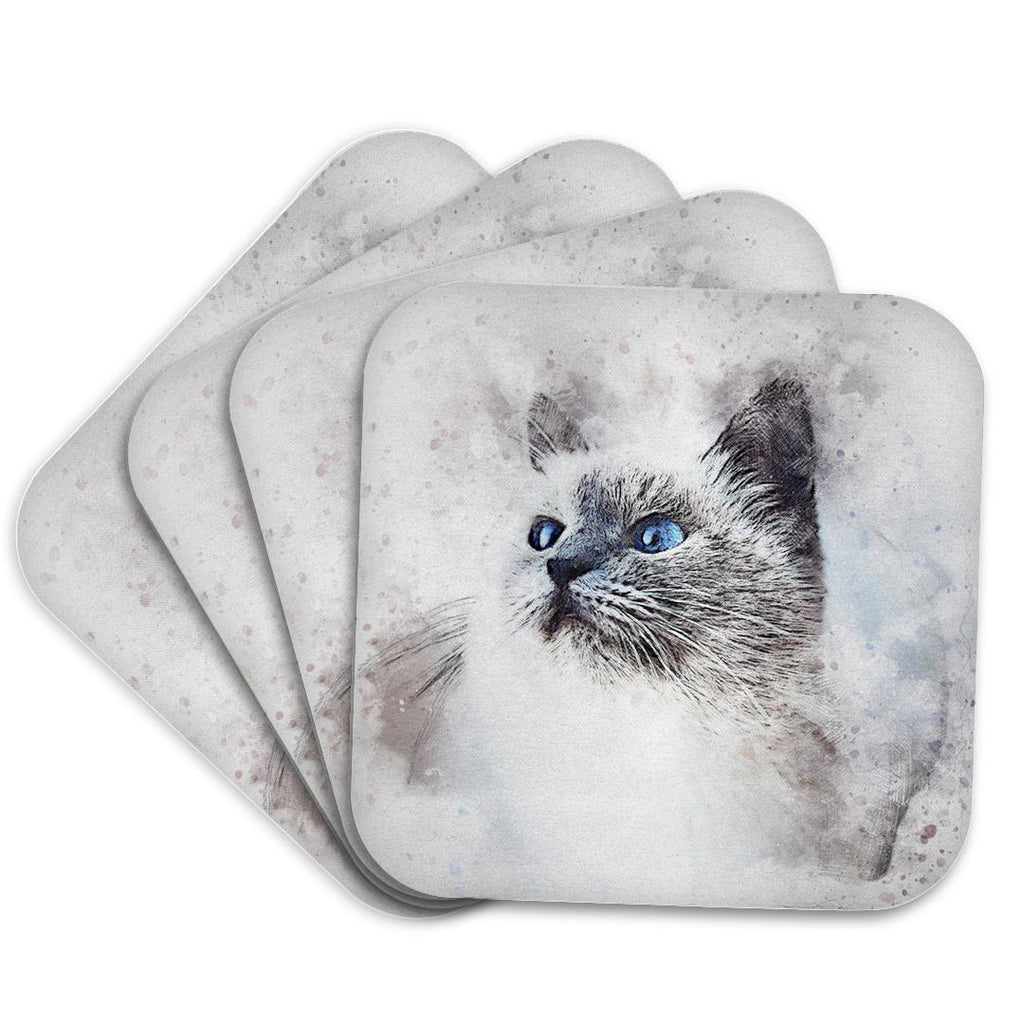 3dRose Sven Herkenrath Animal - Cat Pet Animal Kitty Love Watercolor - Coasters