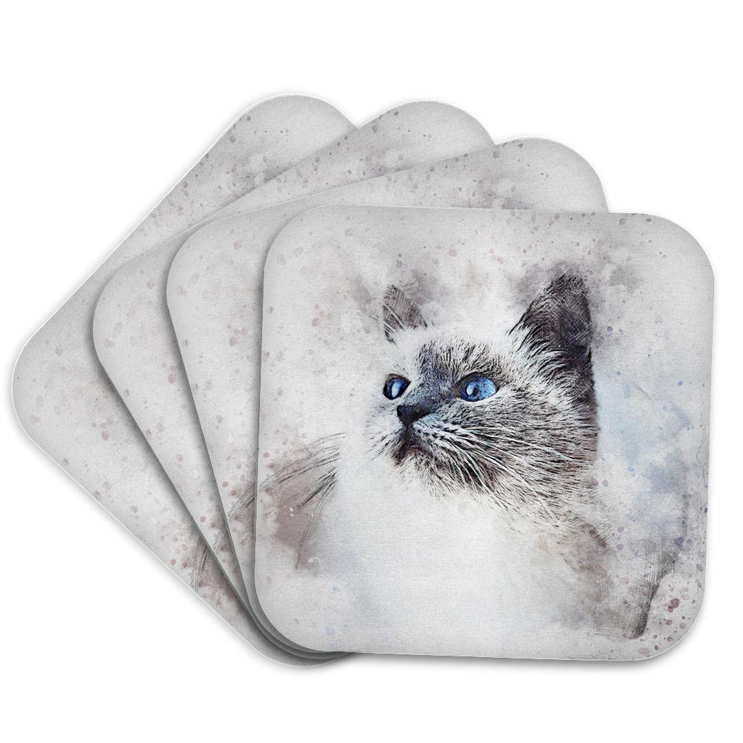 3dRose Sven Herkenrath Animal - Cat Pet Animal Kitty Love Watercolor - Coasters