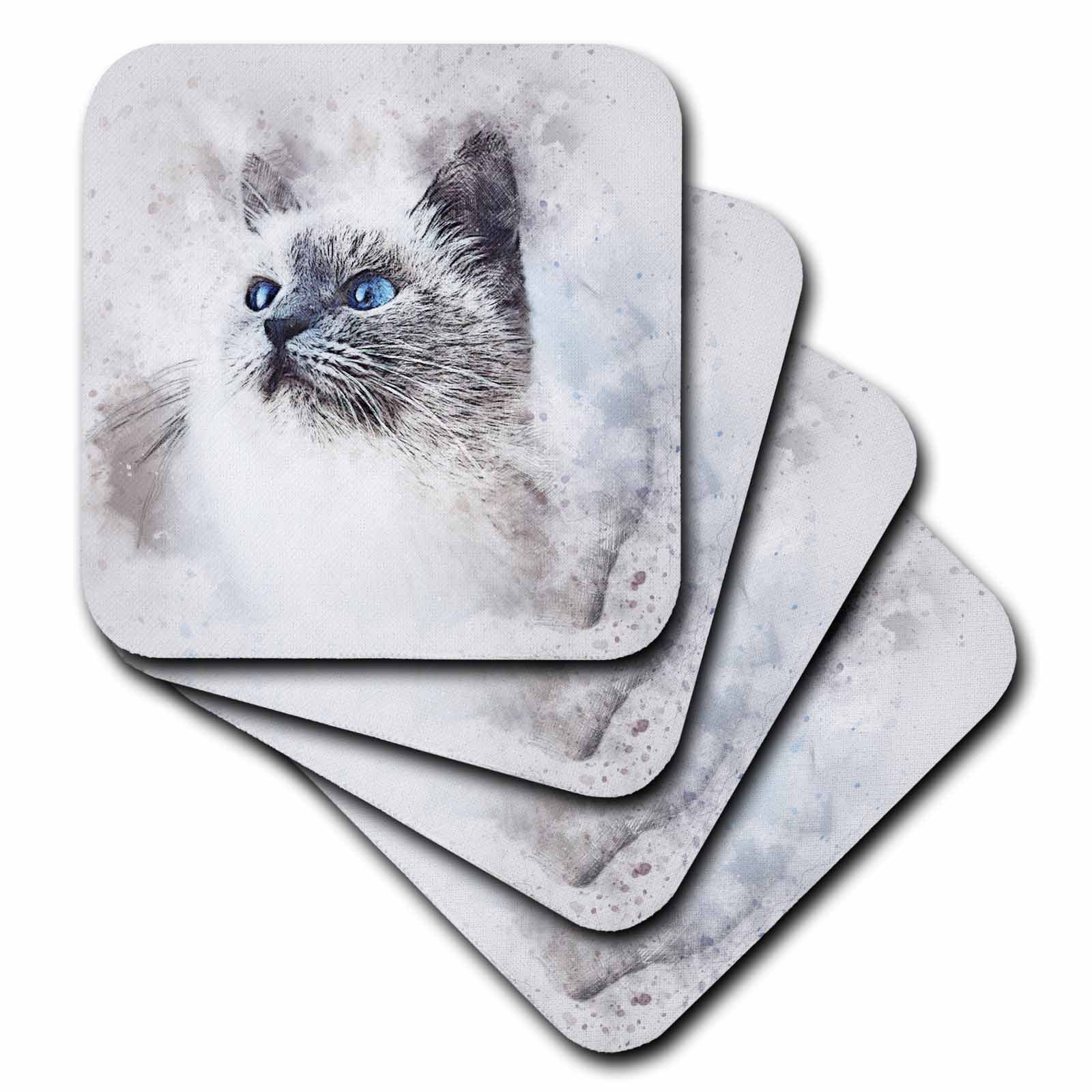 3dRose Sven Herkenrath Animal - Cat Pet Animal Kitty Love Watercolor - Coasters