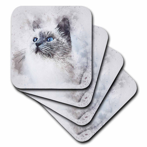 3dRose Sven Herkenrath Animal - Cat Pet Animal Kitty Love Watercolor - Coasters