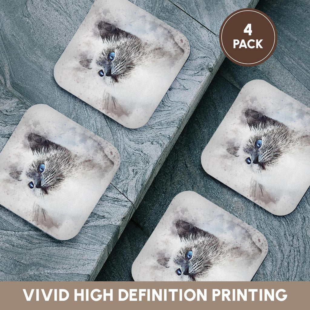 3dRose Sven Herkenrath Animal - Cat Pet Animal Kitty Love Watercolor - Coasters